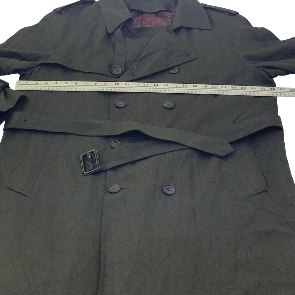 London Fog Mens Trench Coat 44 Reg Olive Green Lined Double Breasted Old Money - Picture 7 of 16